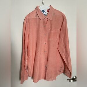 Tommy Bahama Hawaiian long sleeve button front men’s large shirt orange plaid